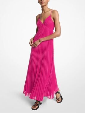 Michael Kors Pleated Georgette Maxi Dress in Wildberry